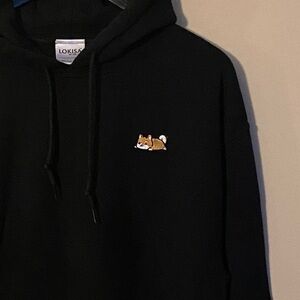 Black Hoodie with Embroidered Doggie Detail. Medium